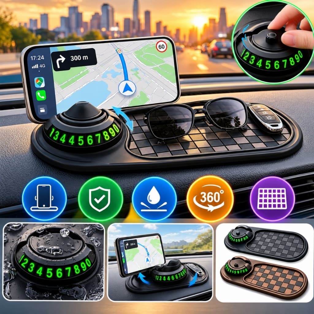 Suporte Veicular 360° para celular com placa de identificação+Carro Antiderrapante Multifuncional