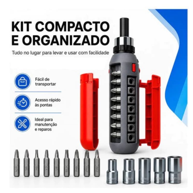 Kit Jogo Chave Catraca Multifuncional 14 Em 1 Magnética