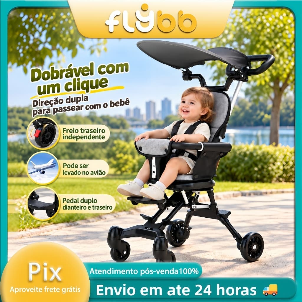 Carrinho de Bebê Dobrável com Um Clique Direção Dupla Leve e Portátil para Avião e Passeio