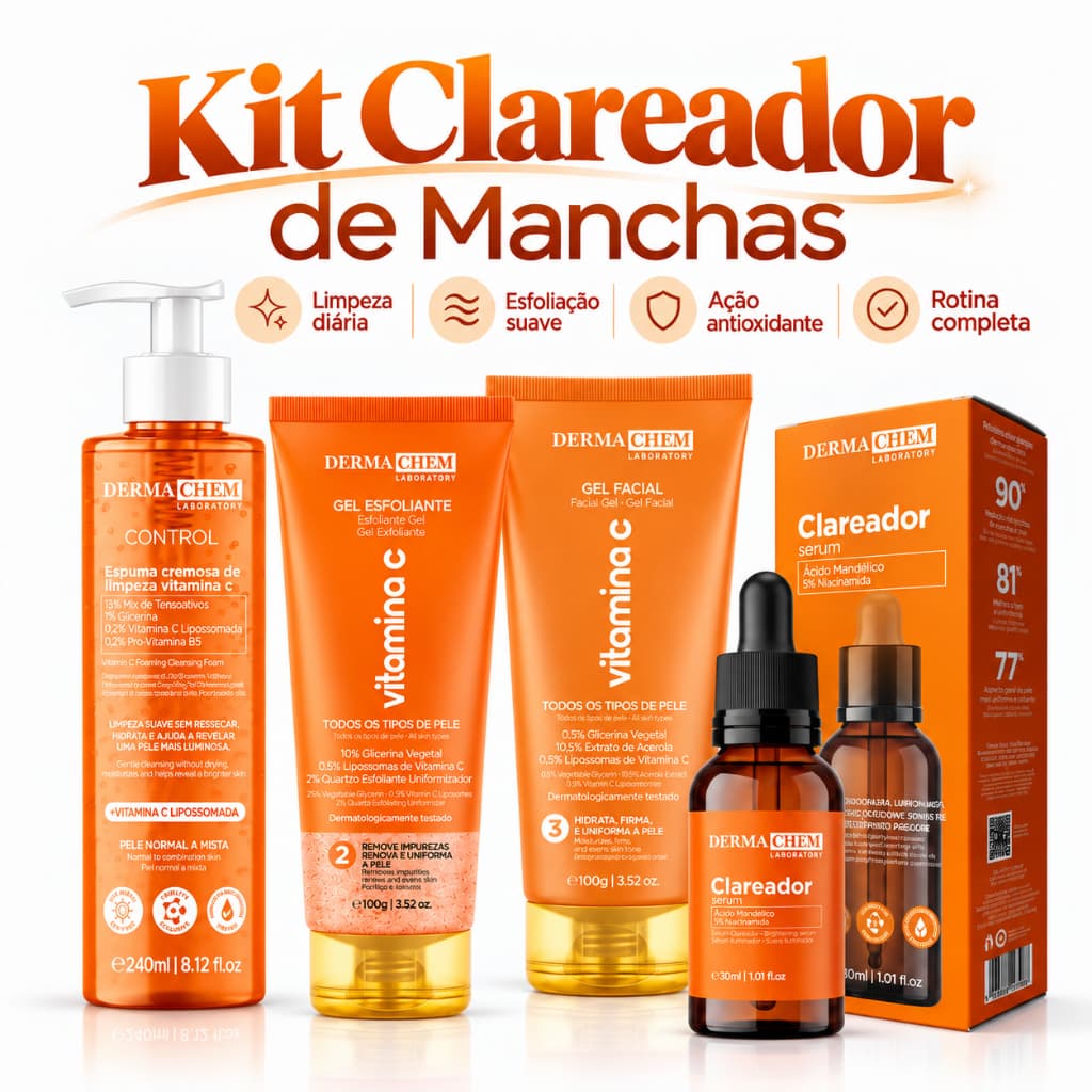 Skincare Vitamina C Kit Limpeza de Pele clareador de manchas espuma de limpeza sérum esfoliante niacinamida