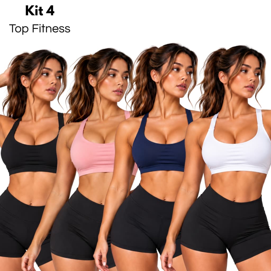 Kit 4 Top Fitness Feminino Academia Sutiã Esportivo SEM BOJO Liso Roupa de Treino Feminina