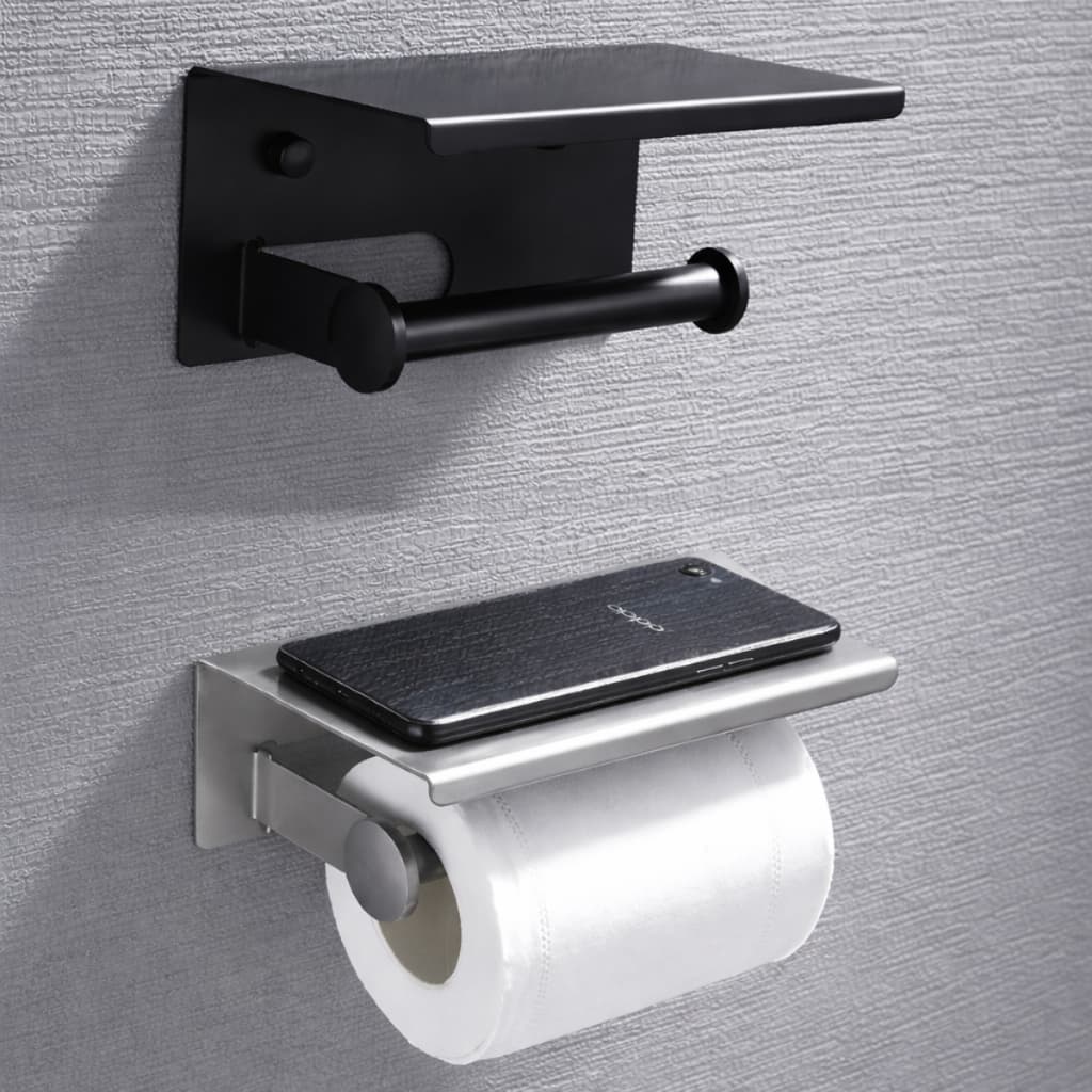 Porta Papel Higiênico Inox com Prateleira Parede Banheiro Lavabo Suporte Celular Resistente Moderno