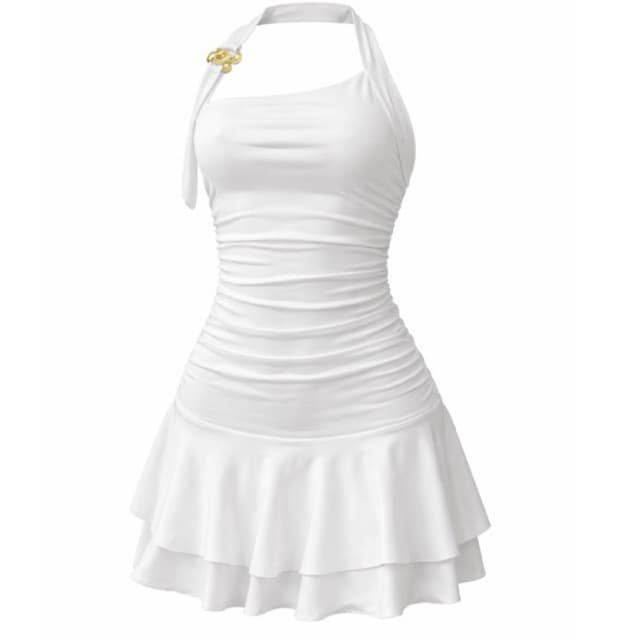 Vestido Feminino Curto com Dois Babados e Pingente Dourado