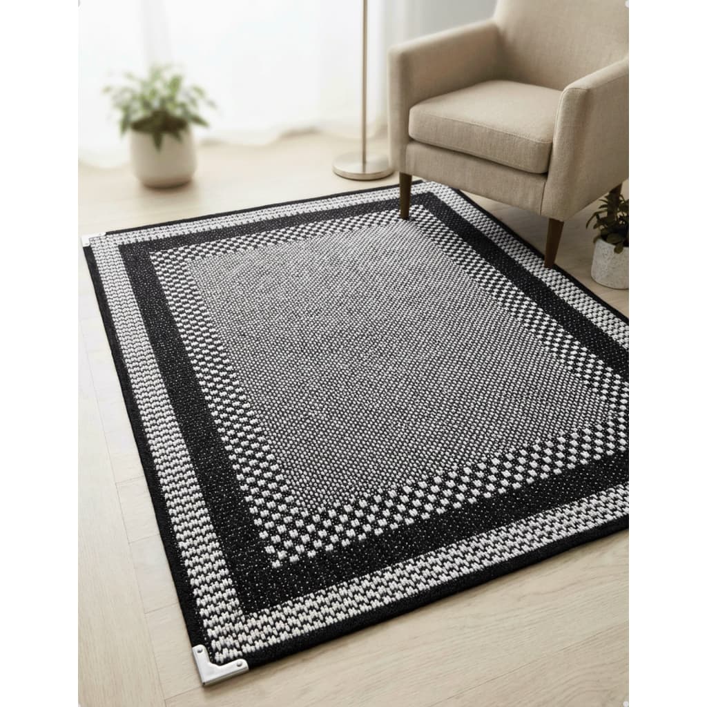 Tapete 100x150 Antiderrapante Tipo Sisal Cinza Preto Lancer Sisllê Sala Quarto Corredor Resistente