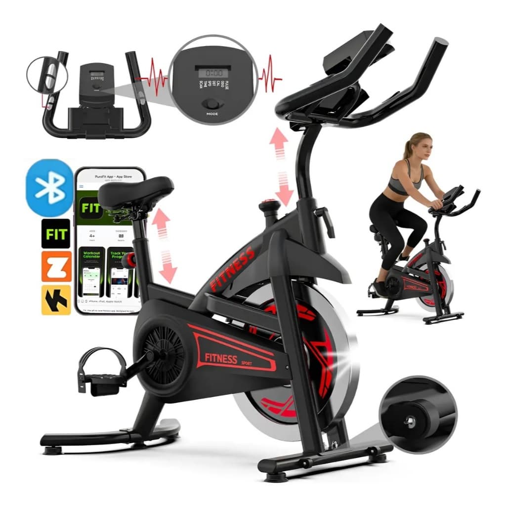 Bicicleta Ergométrica Spinning Inércia 23kg + Bluetooth App 2m Capacidade De Peso 180 Kg-Vermelho