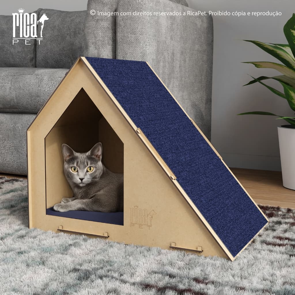 Casinha de Gato para Dormir Toca de Madeira Mdf com Colchão e Arranhador