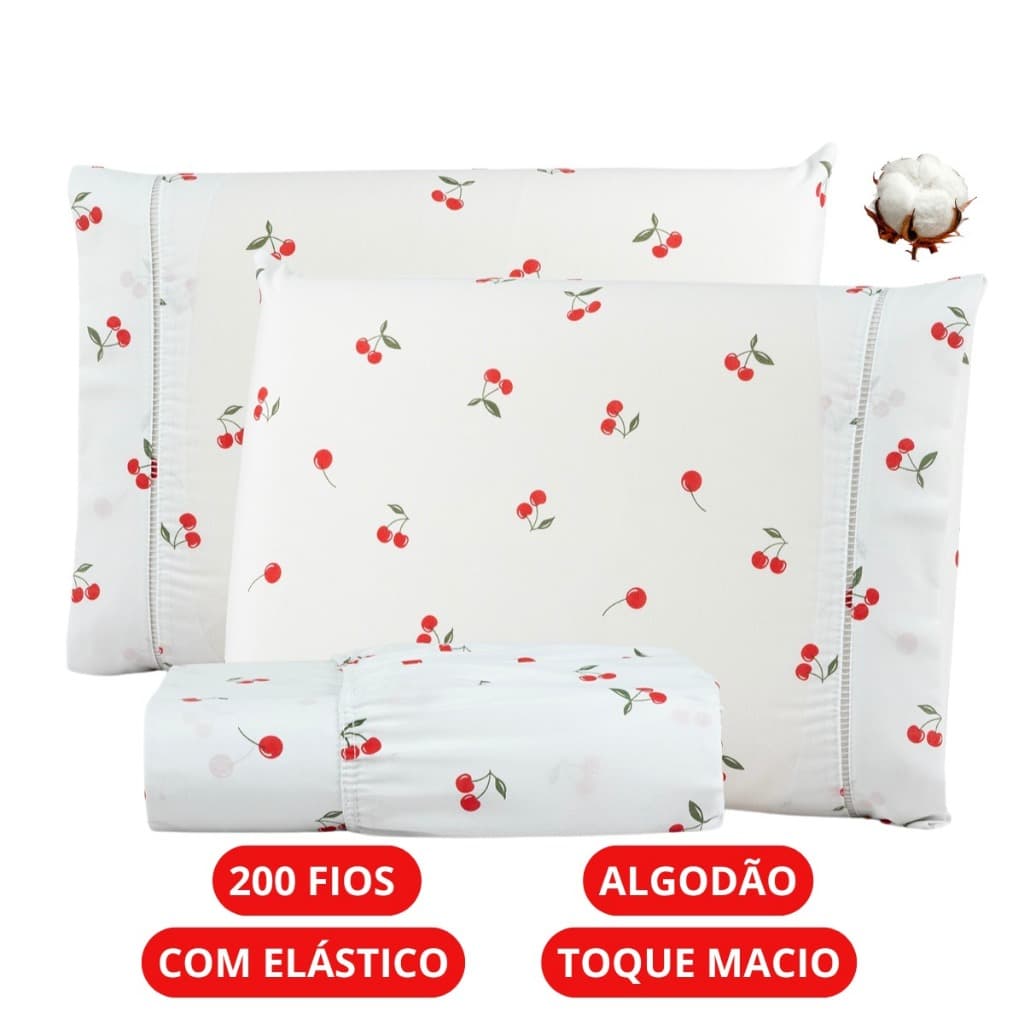 Jogo de Lençol Casal Queen King Solteiro 200 Fios Algodão Estampado Macio