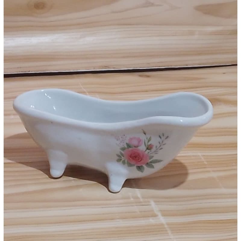 BANHEIRINHA PORCELANA BRANCA FLORAL HIGIENE  LAVABO BANHEIRO DECORAÇÃO BEBÊ