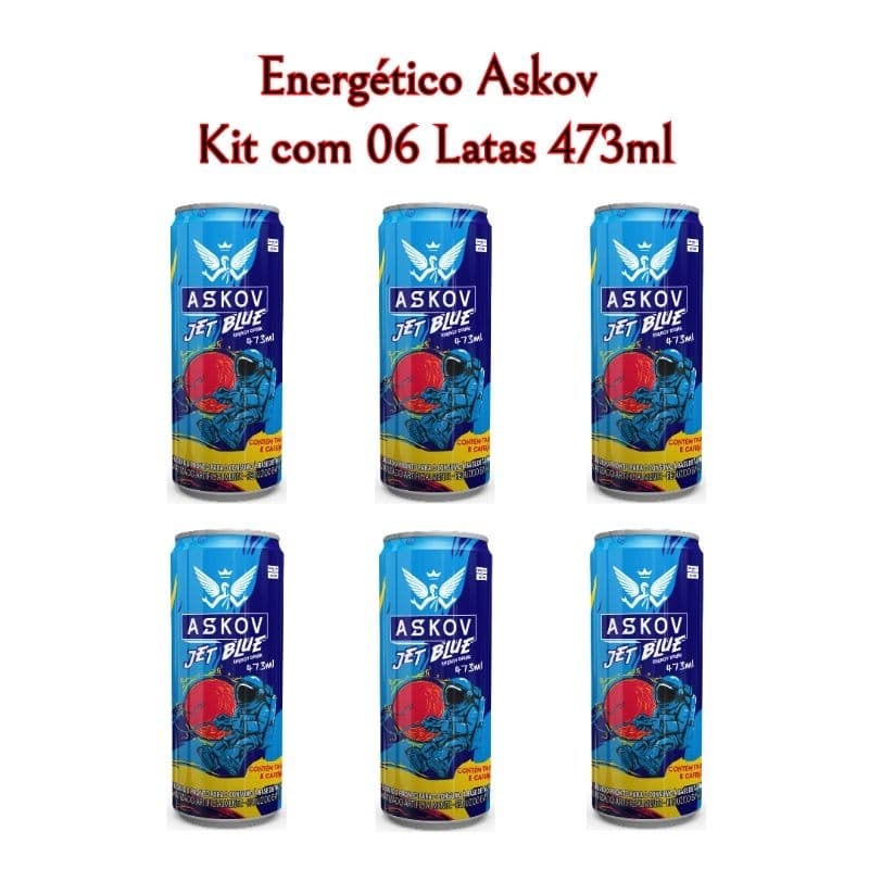 ENERGÉTICO ASKOV JET BLUE LATA 473ML KIT COM 06 LATAS