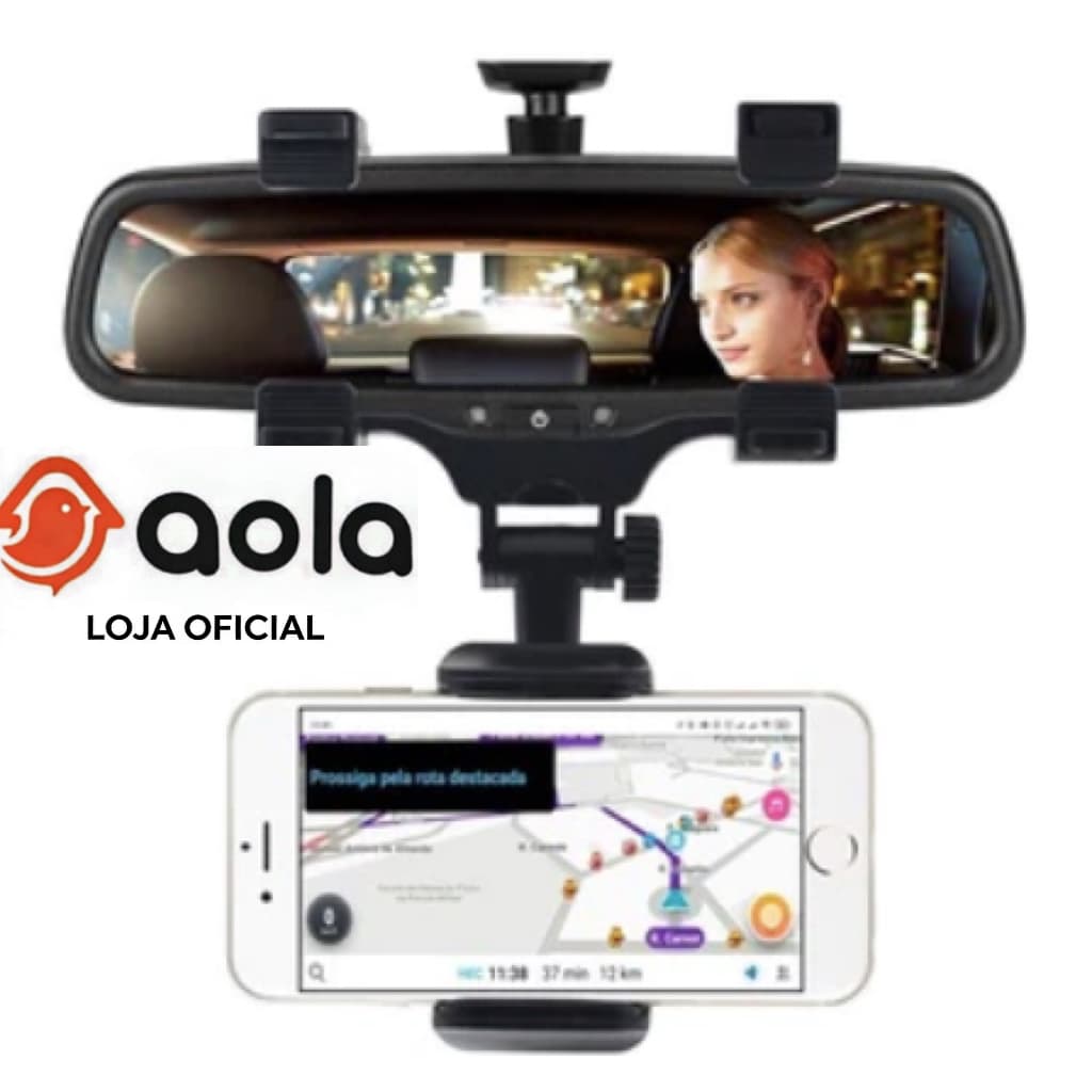 Suporte Veicular para Celular Universal 360° Fixação no Retrovisor com Espelho Anti Queda