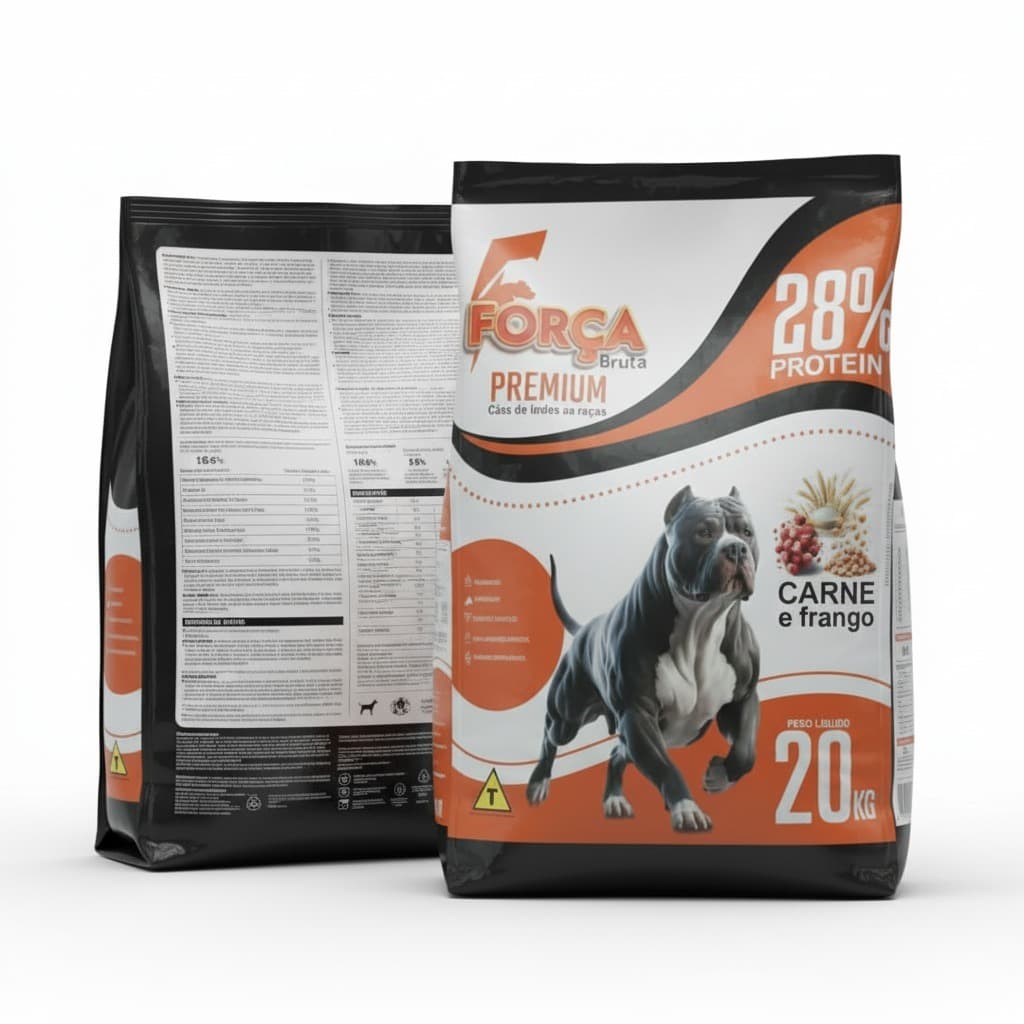 Ração Força Bruta Premium Power 20kg – 28% Proteína Carne & Frango Ração p/ Cães Filhote e Adulto