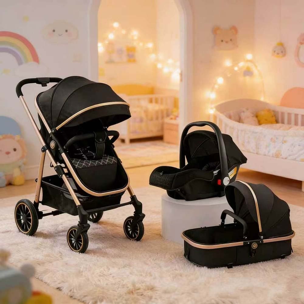 Carrinho de Bebê 3 em 1 Luxuoso | Moisés + Bebê Conforto + Base Veicular - Seguro e confortável, preferido das mamães！