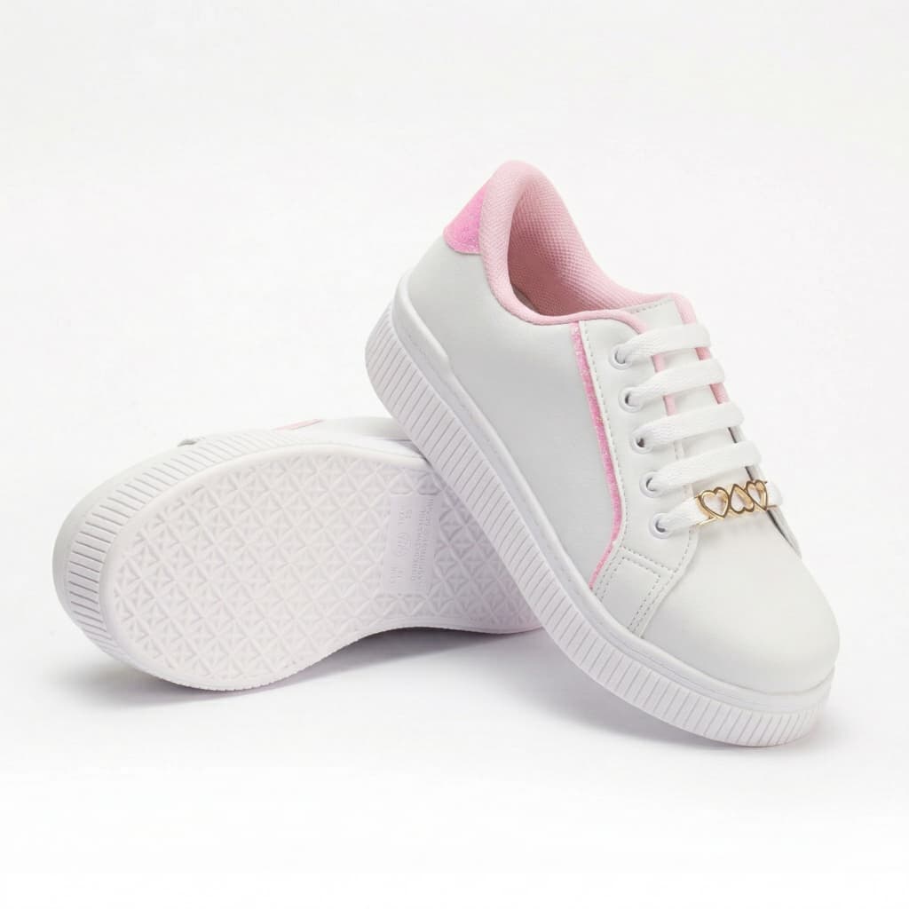 Tênis Infantil Branco Rosa Brilhante Menina Lindo Moda 28 ao 36 Confortável Promoção Escolar Festa