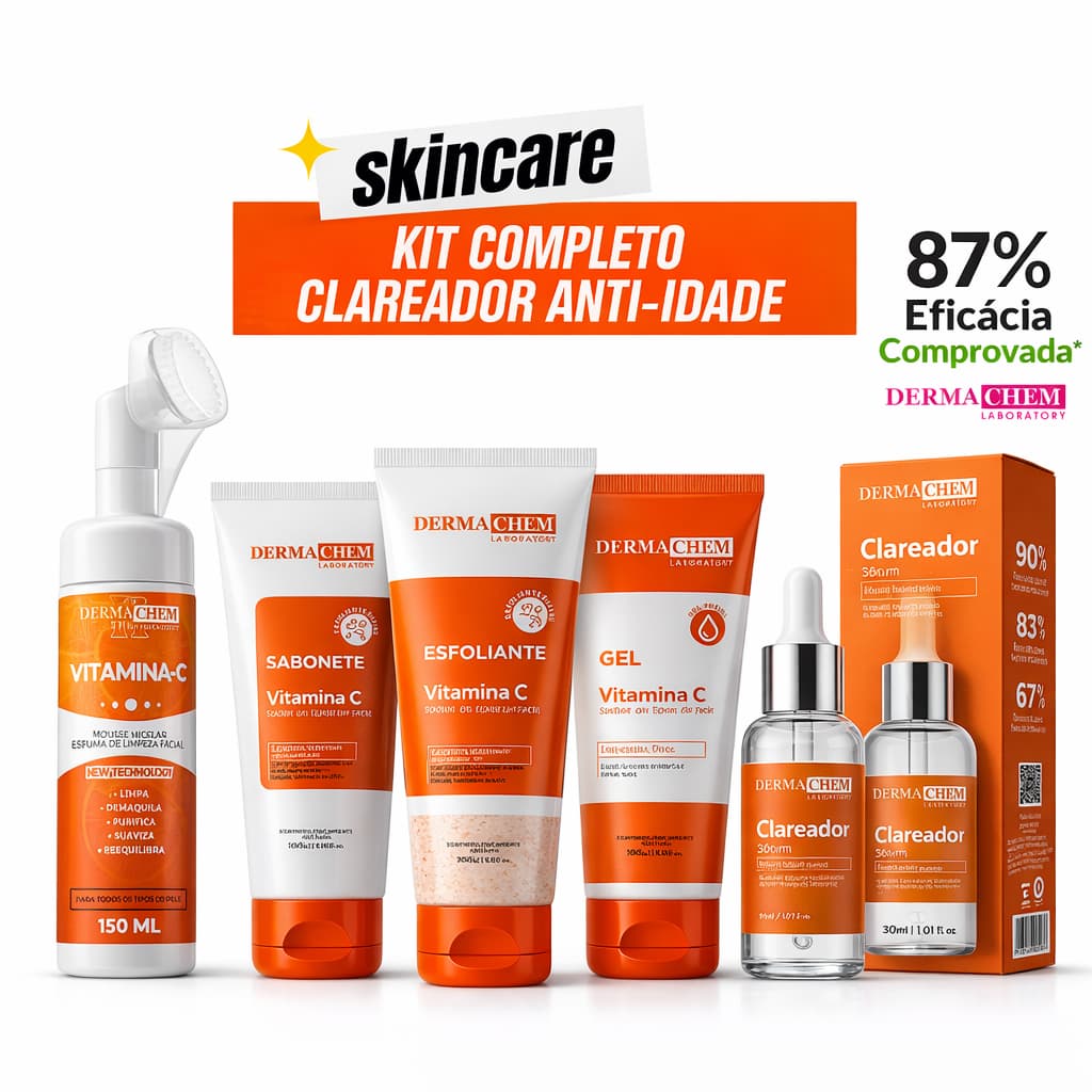 Kit skincare vitamina C clareador e anti idade 5 itens Dermachem