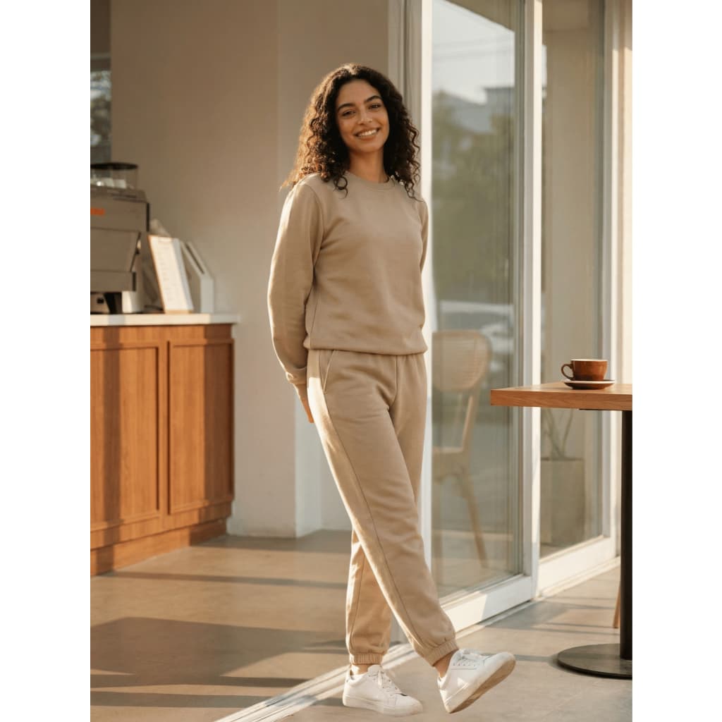 Conjunto de Moletom e Calça Feminino de Cor Sólida, de Manga Longa, para Outono/Inverno