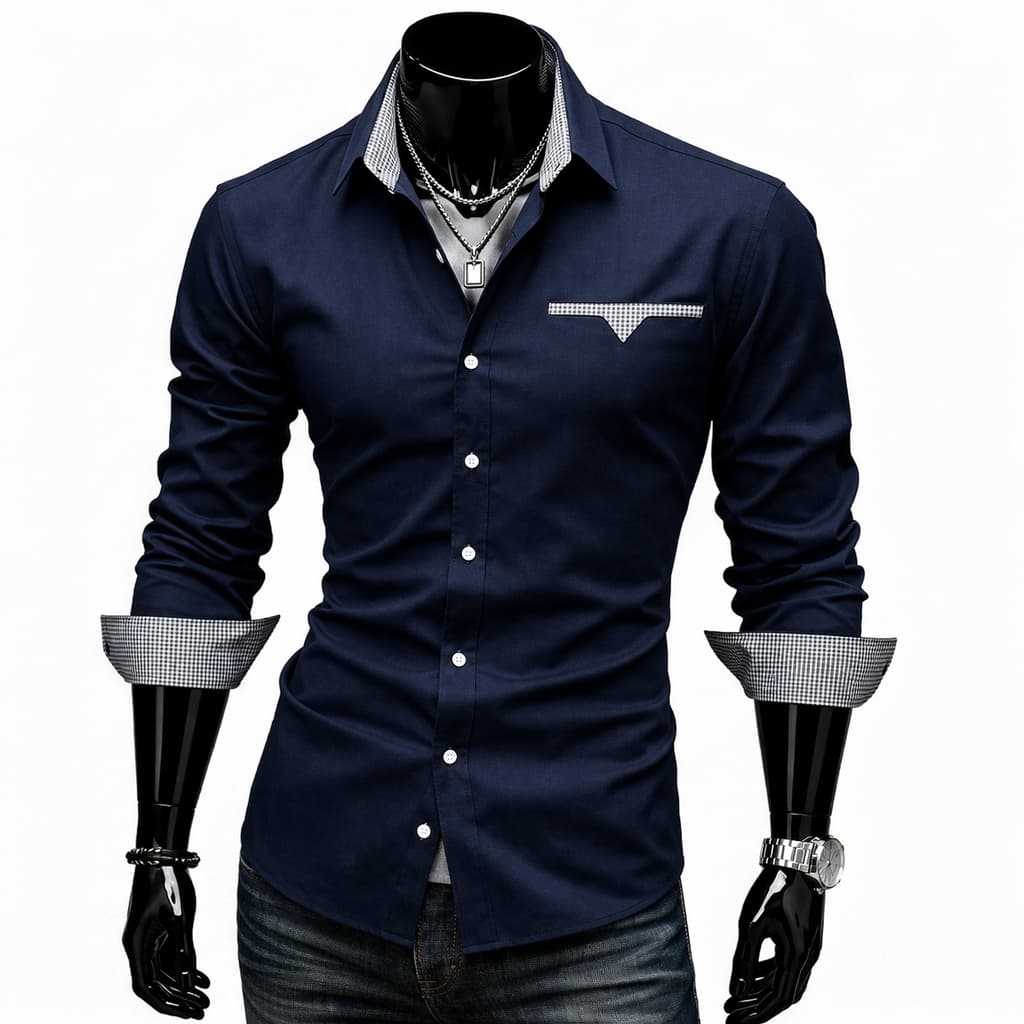 Camisa Masculina Algodão Slim Fit Com detalhes Xadrez - Pronta Entrega