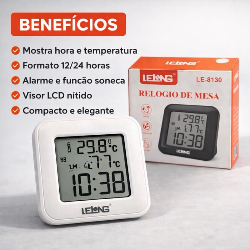 Relógio Digital de Mesa LED com Termômetro Alarme LCD LE-8130