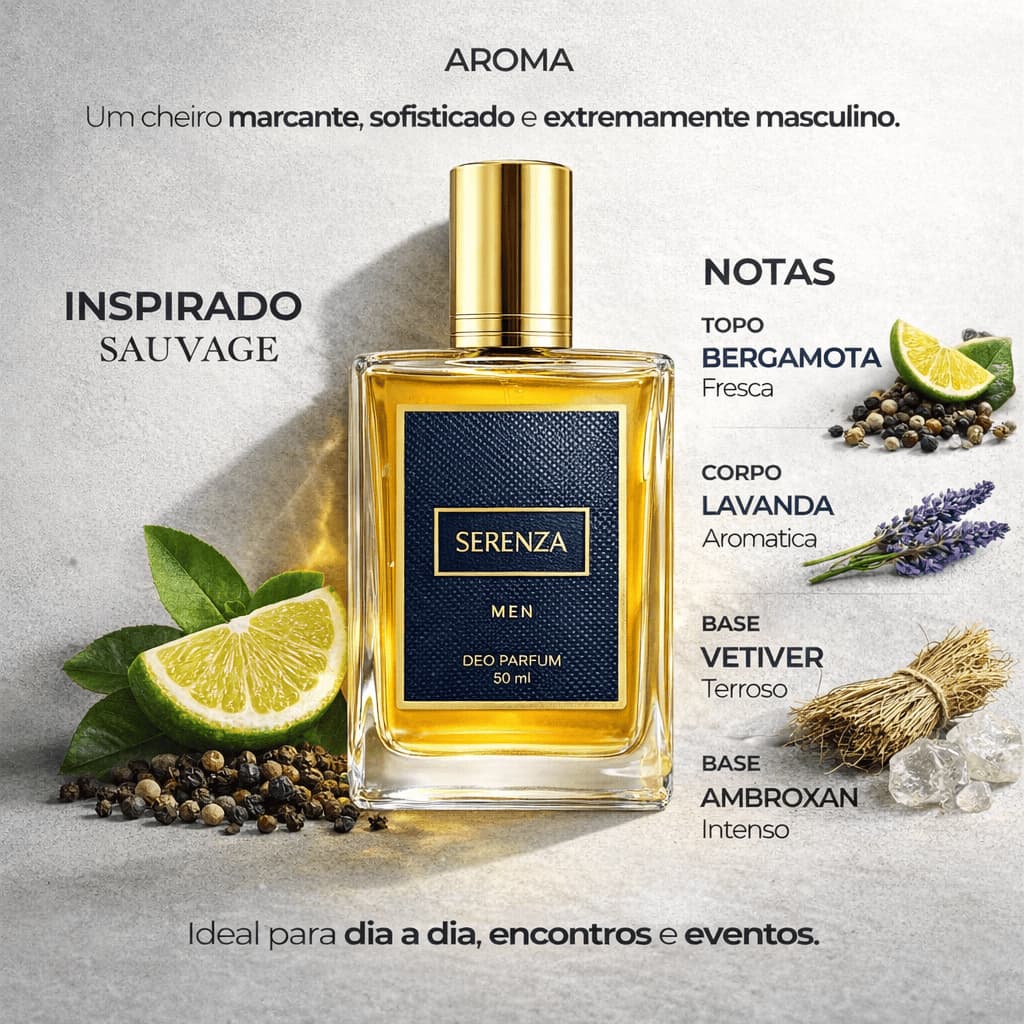 Perfume Masculino Serenza Inspirado Contratipo Importado Fresco Intenso Marcante 50ml Alta Fixação Fragrância Aromática