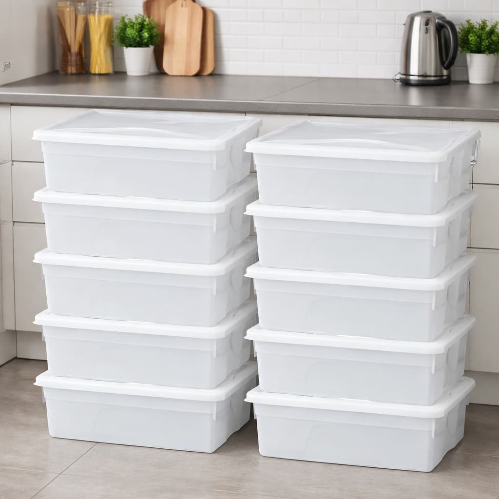 KIT 12 Caixas Organizadoras 11 Litros Com Tampa Multiuso Geladeira Freezer