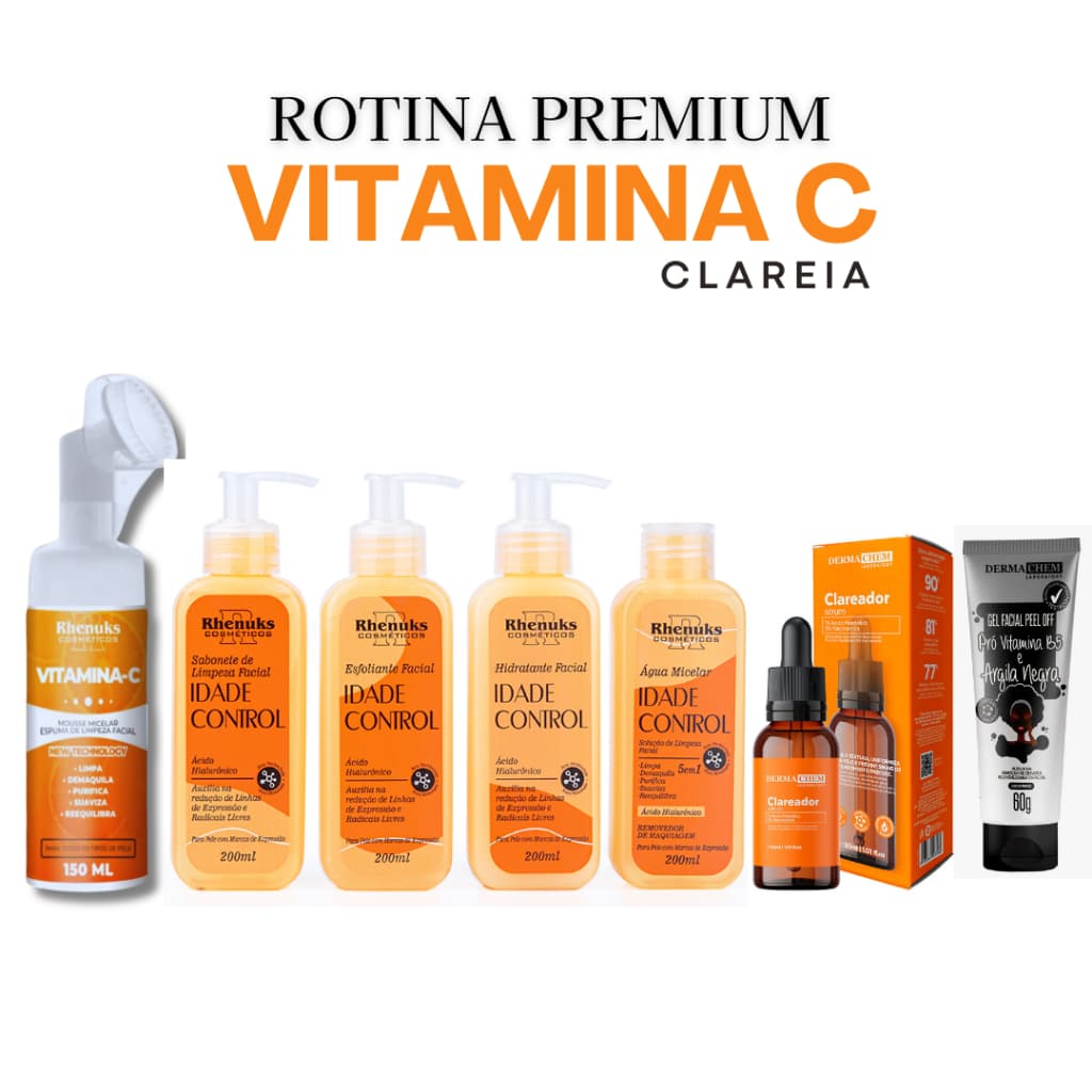 Kit Skincare Vitamina C Anti-Idade + Mousse Micelar Limpeza Facial 150ml +Gel Peel Off Mascara negra +Sérum Clareador