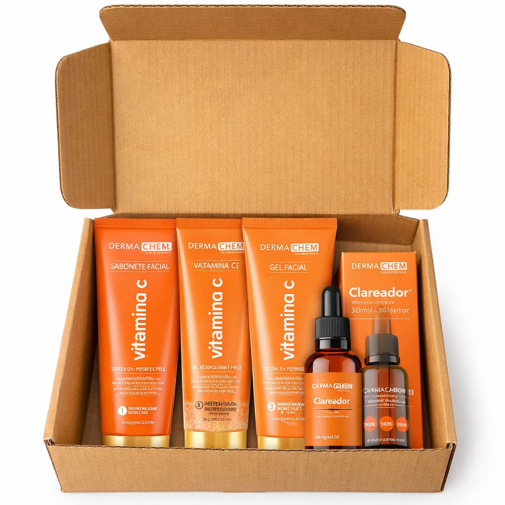 Kit Vitamina C Dermachem Skincare Facial Completo Sérum Sabonete Hidratante Esfoliante 4 Produtos