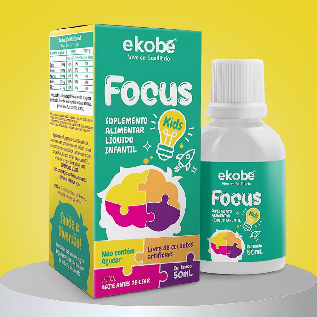 Focus Kids 50ml Líquido - Fórmula Premium para Foco, Memória e Aprendizado das Crianças - Sabor Tutti Frutti Ekobé