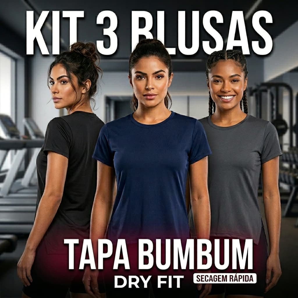 Kit 3 Blusas Feminina Academia Dry Fit Camisa Treino camiseta Musculação tampa bum bum