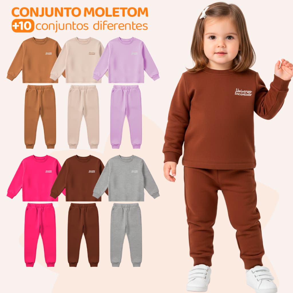Kit 4 Peças Moletom Minimalista Bebês Menina Baby Blusa e Calça Manga Longa Roupa de Frio Inverno Feminina Neném