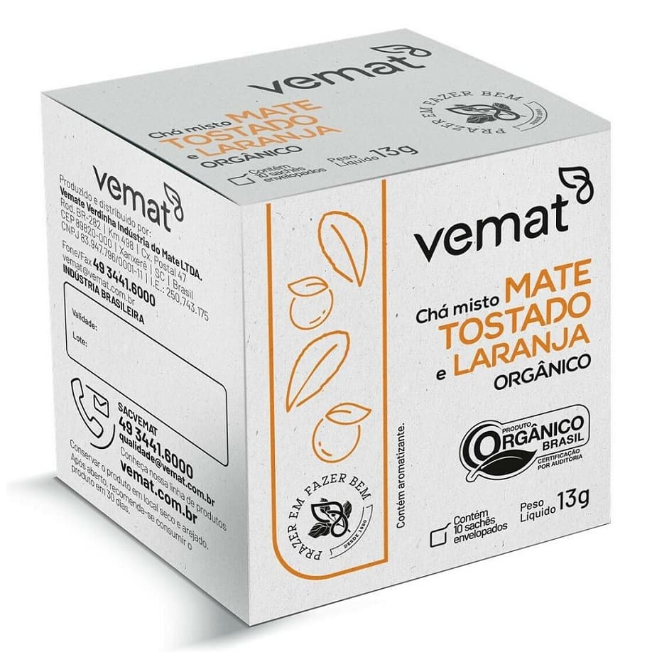 Chá Mate Natural Tostado com Laranja Orgânico 10 Sachês