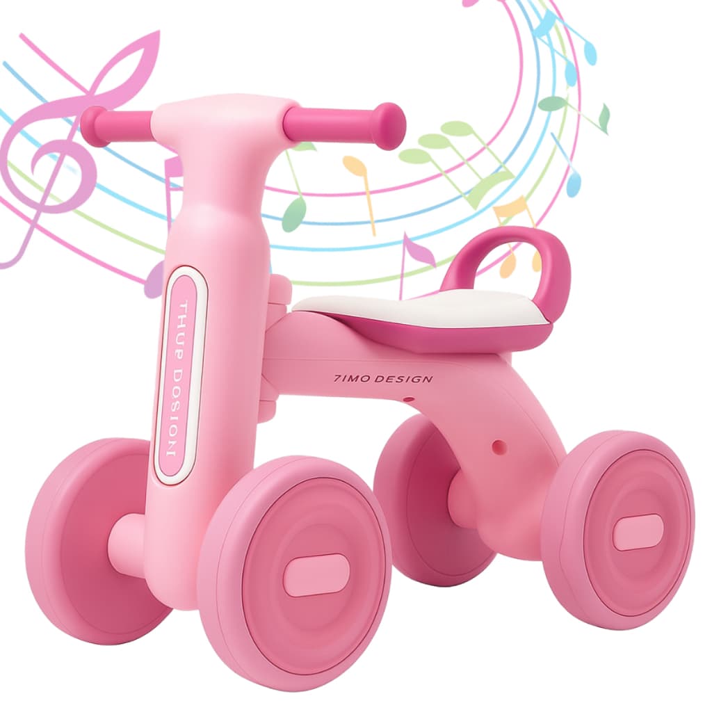Bicicleta Equilíbrio Infantil Andador de Bebê 4 Rodas Menina Rosa Tchuco Interativo