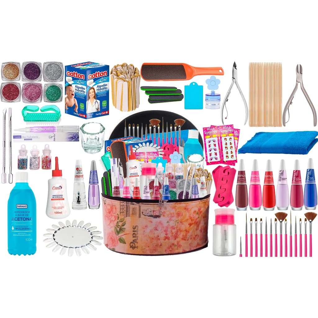 Kit Manicure Grande Completo Maleta Decoração Unhas Nail Design Nail Art Profissional Ou Pessoal