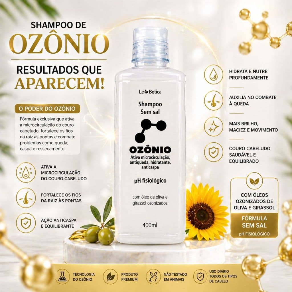 Shampoo Ozônio Vegano sem Sal pH Fisiológico Antiquedas Hidratante Anticaspa Lucy's 400ml
