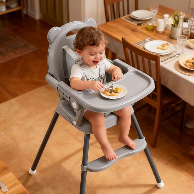 Cadeira de Alimentação Bebê -Ajustável cadeira de jantar de crianças-Conforto e Segurança 4 em 1 com Mesa P19