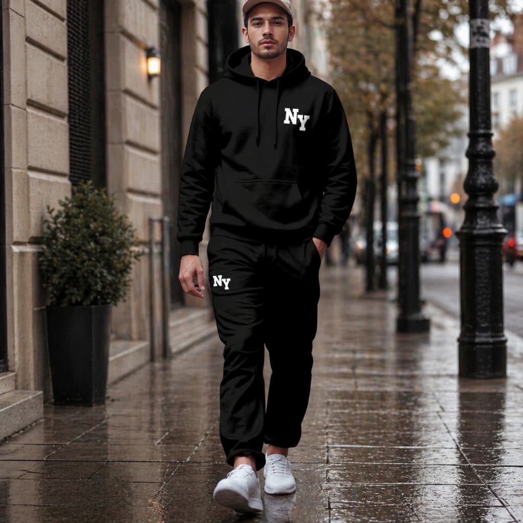 Conjunto Blusa De Frio Masculino Moletom + Calça Moletom NY Canguru Algodão Unissex Promoção