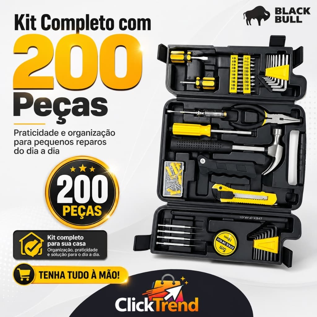 Maleta de Ferramentas 200 Peças Kit Completo para Reparos Domésticos com Estojo Organizador