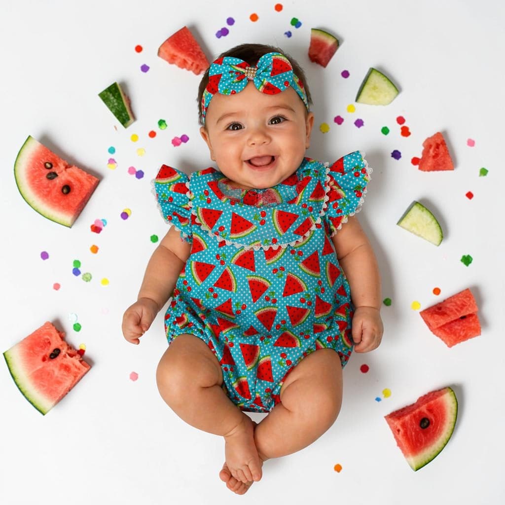Body Bebê Menina Romper  Vintage com Tiara RN ao G Algodão Macio Conforto Enxoval