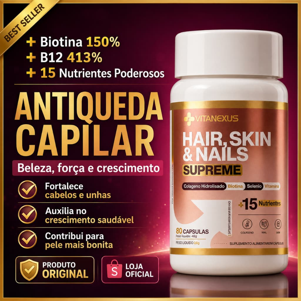 [Original] Biotina AntiQueda Capilar Com Colágeno - Cabelo Pele e Unhas - 15 Vitaminas - Vitanexus