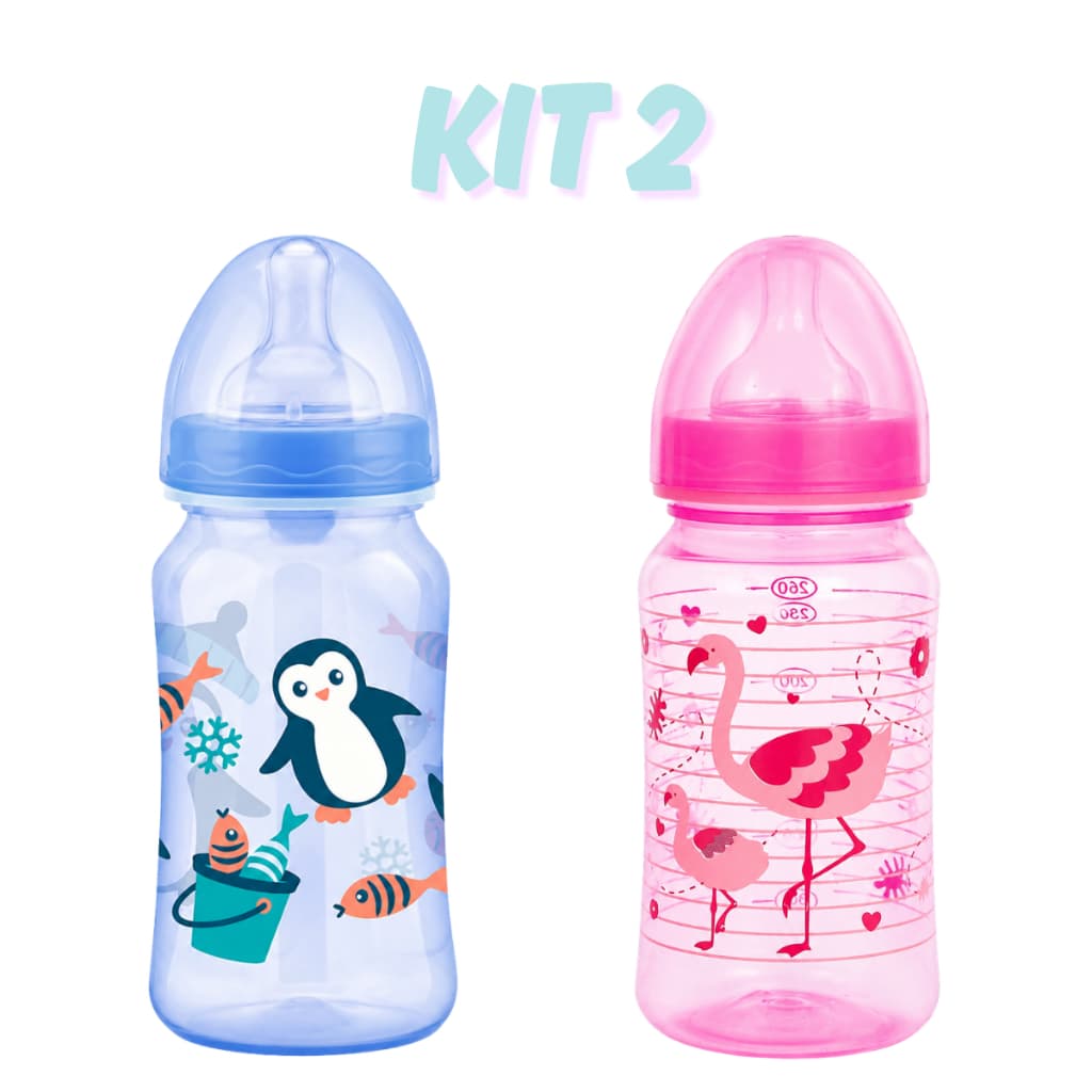 Kit com 2 Mamadeiras Estampadas com Bico Macio para Bebê