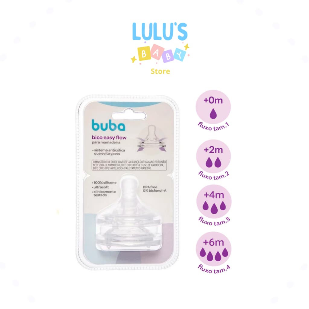 Kit 2 Bicos Mamadeira Buba Easy Flow Anticólica Fluxo Rápido Pétala Silicone Vários Fluxos