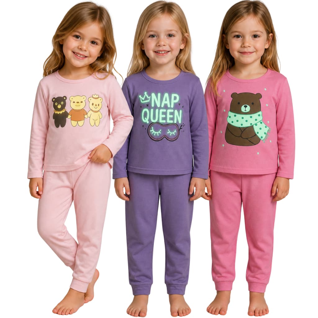 Pijama menina Conjunto Infantil Inverno Moletom Peluciado Brilha Escuro Frio Manga Longa Quente