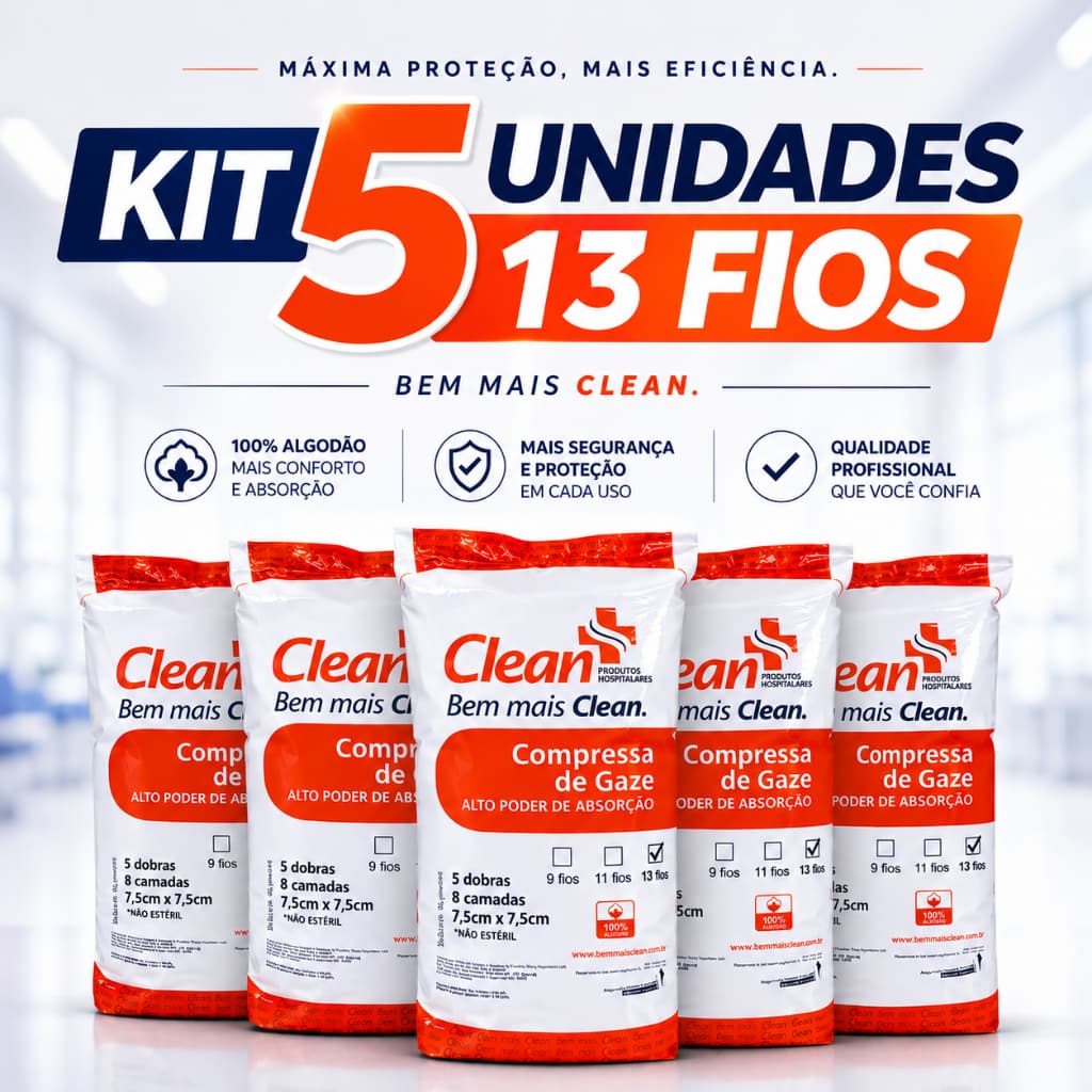 Kit 5x Compressas De Gazes 13 Fios Hidrófila Não Estéril  2.500 Unids Ou 1200g Ideal Para Curativos