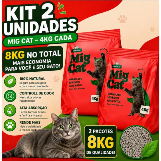 Areia Sanitaria Neutra Mig Cat 4kg ou 8 kg  Animais Domésticos Cama Banheiro  Caixas e Camas de Gato