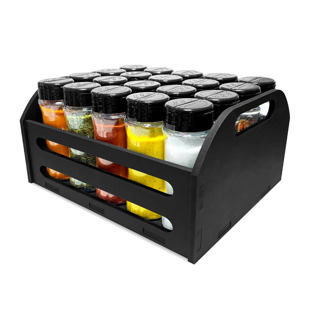 Caixote para Temperos Condimentos com 20 Potes 130ml Dupla para Temperos + Etiquetas