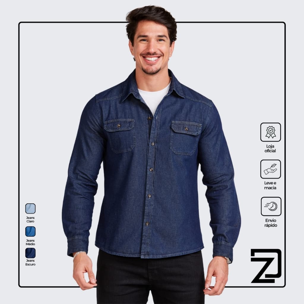 Camisa Jeans Masculina Slim Premium Social