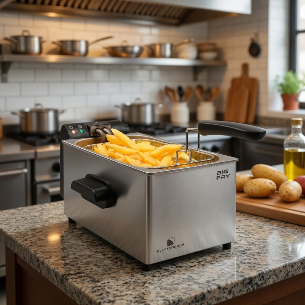 Fritadeira Elétrica 3,5L 2000W Inox Crocante Profissional Rápida e Segura com Termostato Ajustável Sem Óleo 