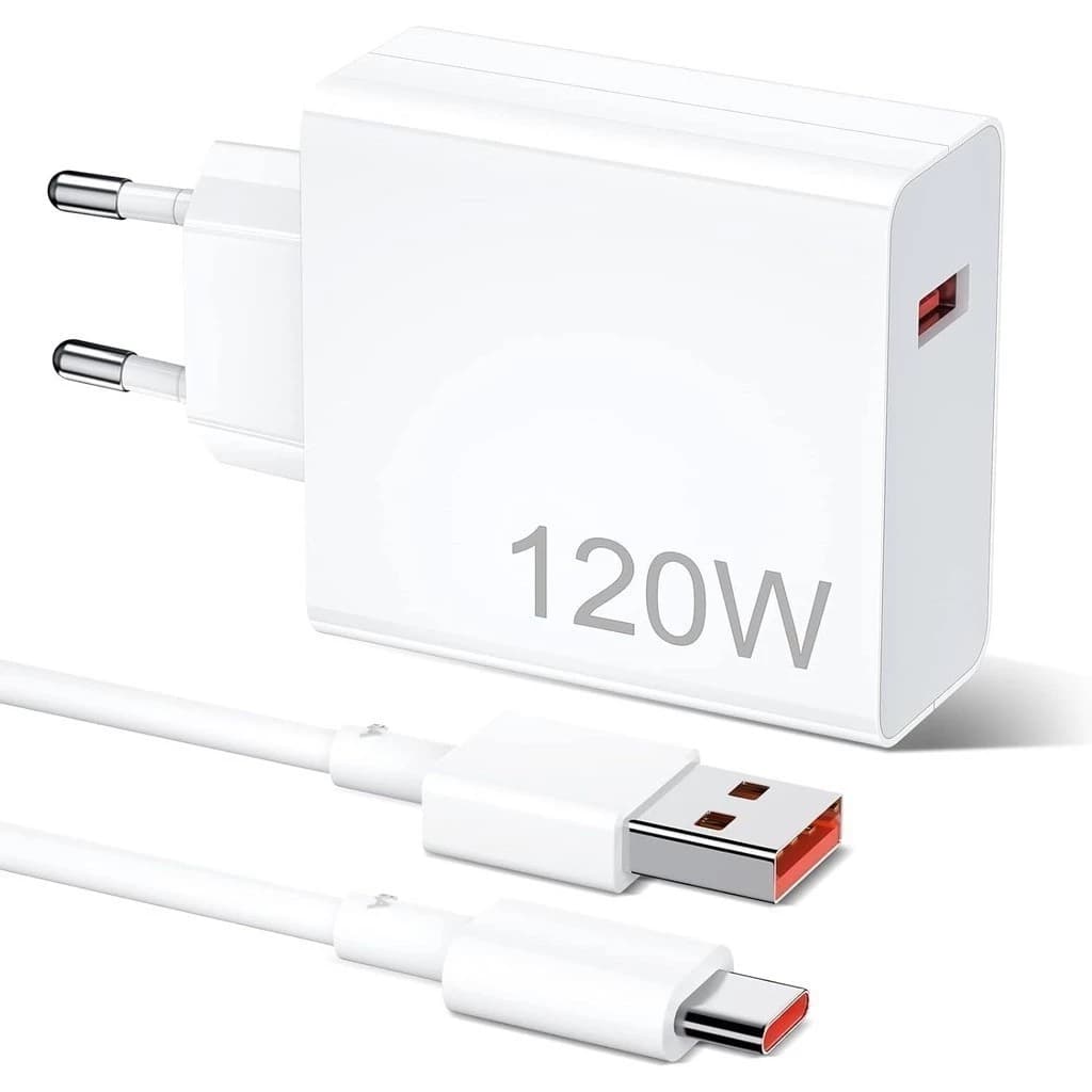 Carregador Rápido de 120W  com 6A USB C cabo 1M Turbo Charge / Turbo Power / Cabo USB + Cabo Tipo C