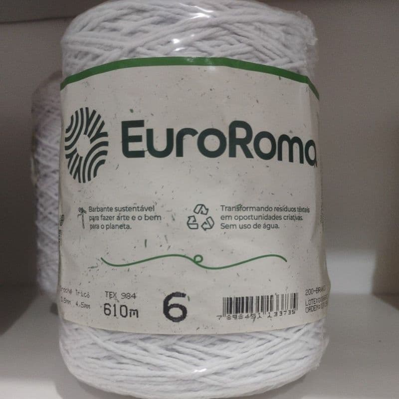 Barbante EuroRoma 600grams branco numero 6 para croche e artesanato em geral