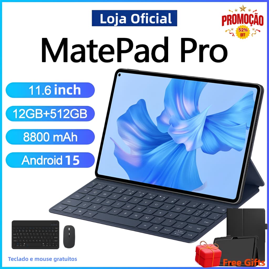 [Teclado e mouse gratuitos] Tablet  Matepad Pro 11,6 polegadas, Android 15, 12 GB + 512 GB, bateria de 8800 mAh
