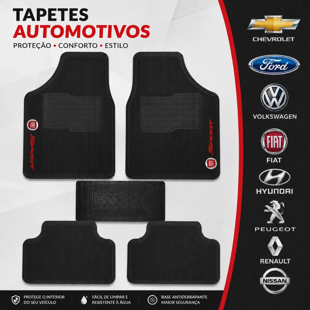 Tapete de Carro Personalizado 5pçs - Tapete Automotivo, Carpete de Carro