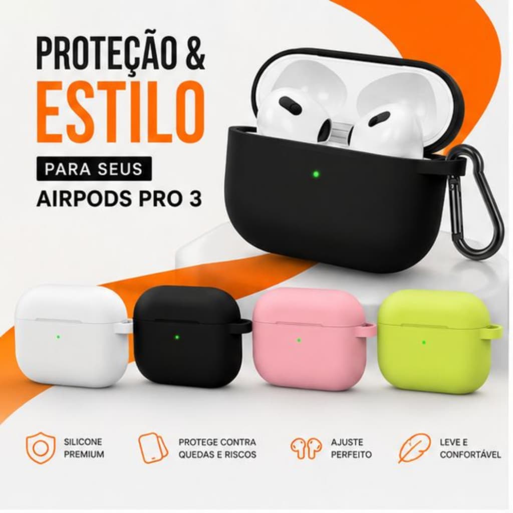 Capa Case Silicone Para Fone Airpods Pro 3 Com Mosquetão Incluso Proteção e Estilo